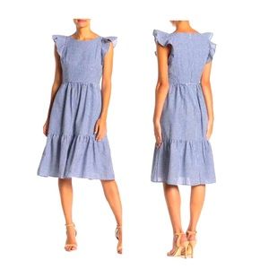 Eliza J Gingham Ruffle Seersucker Dress Navy White